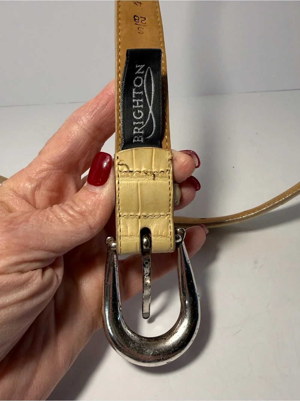 Brighton Vintage Cream Croc Embossed Western Leather Belt S / 28